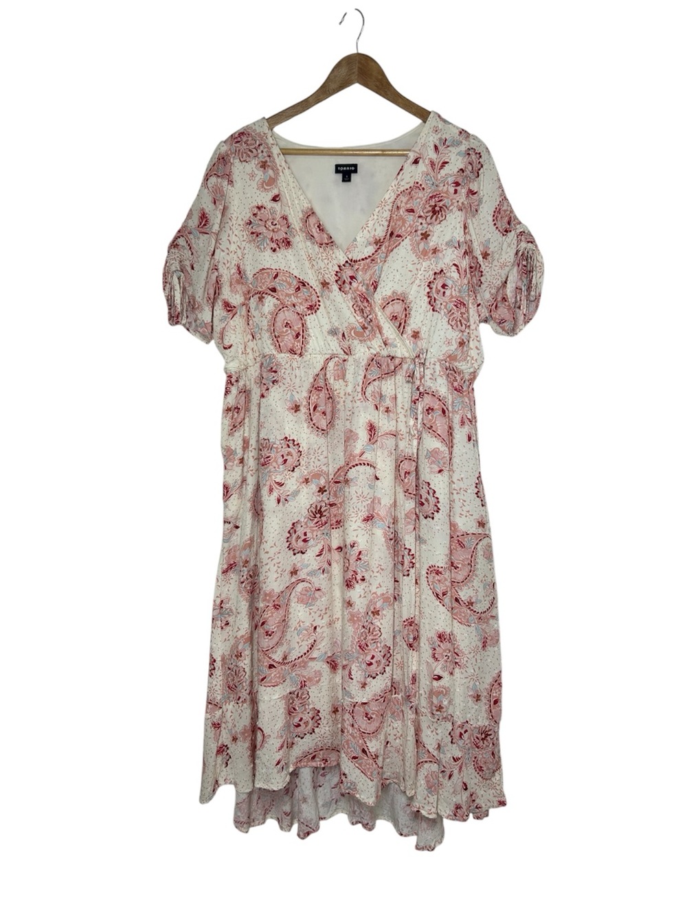 Torrid Swiss Cream Red Faux Wrap Pockets Midi Lined Dress Versatile Wear 1= 1X